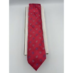 Barneys New York 100% Silk Tie Coral Red Blue‎ Paisley Hand Made Italy Luxury